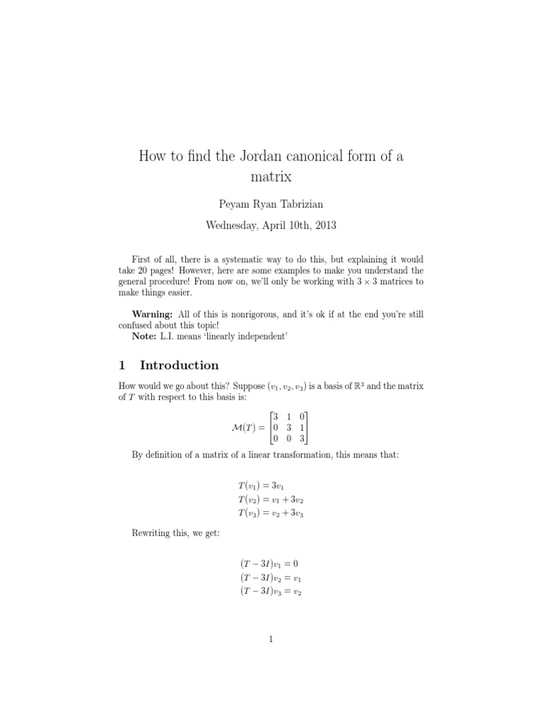 Jordan Form PDF | PDF