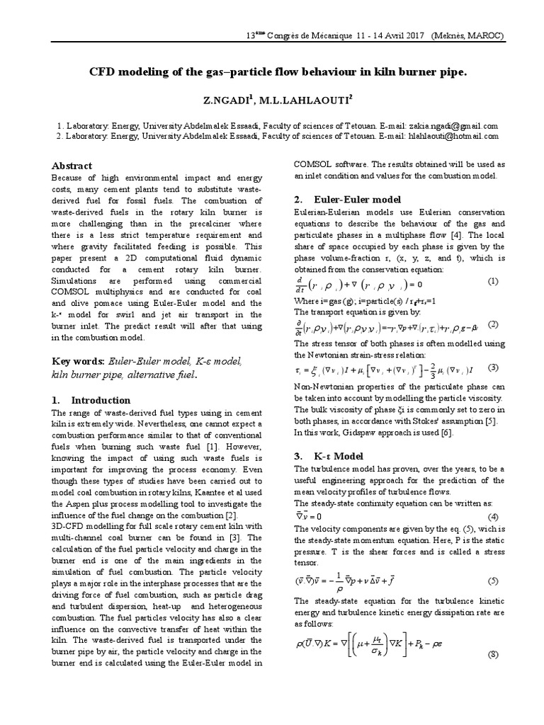 CFD Modeling of The Gas-Particle Flow Behaviour in Kiln Burner Pipe ...