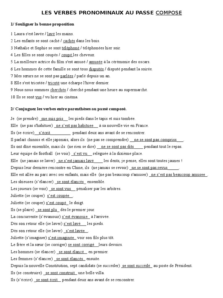 Verbes pronominaux au passé composé | PDF | Arts du langage et ...