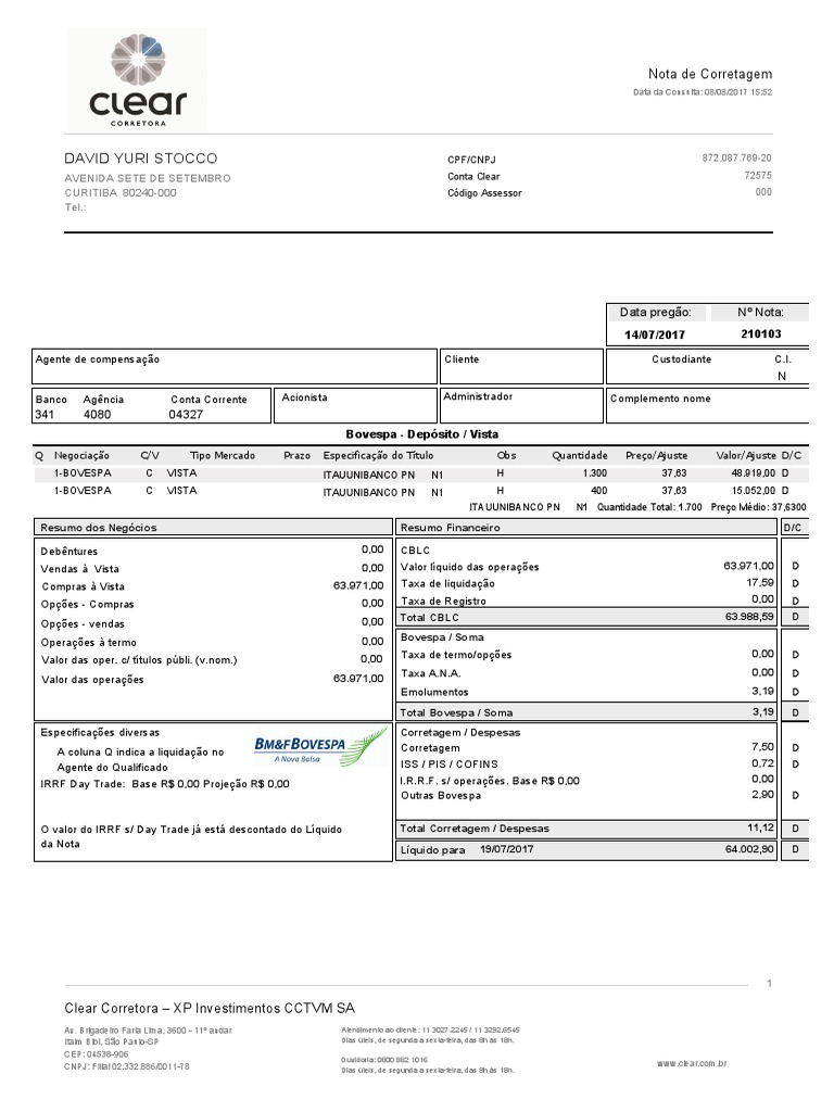 Clear 14072017 | PDF | Derivativo (finanças) | Opção (finanças)