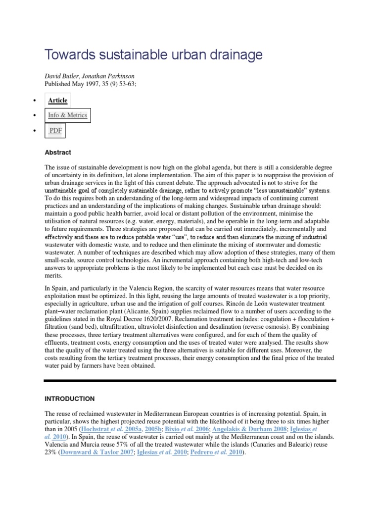 Towards Sustainable Urban Drainage | PDF | Reclaimed Water | Water ...