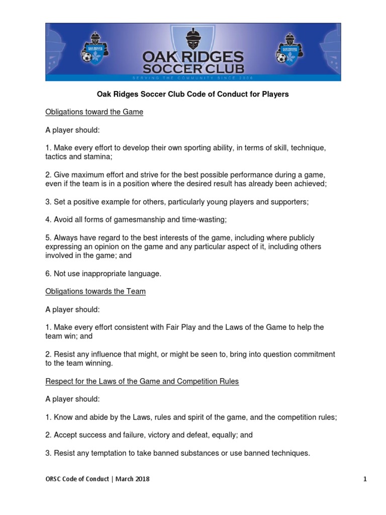 Code of Conduct (March 2018) PDF Referee Association Football