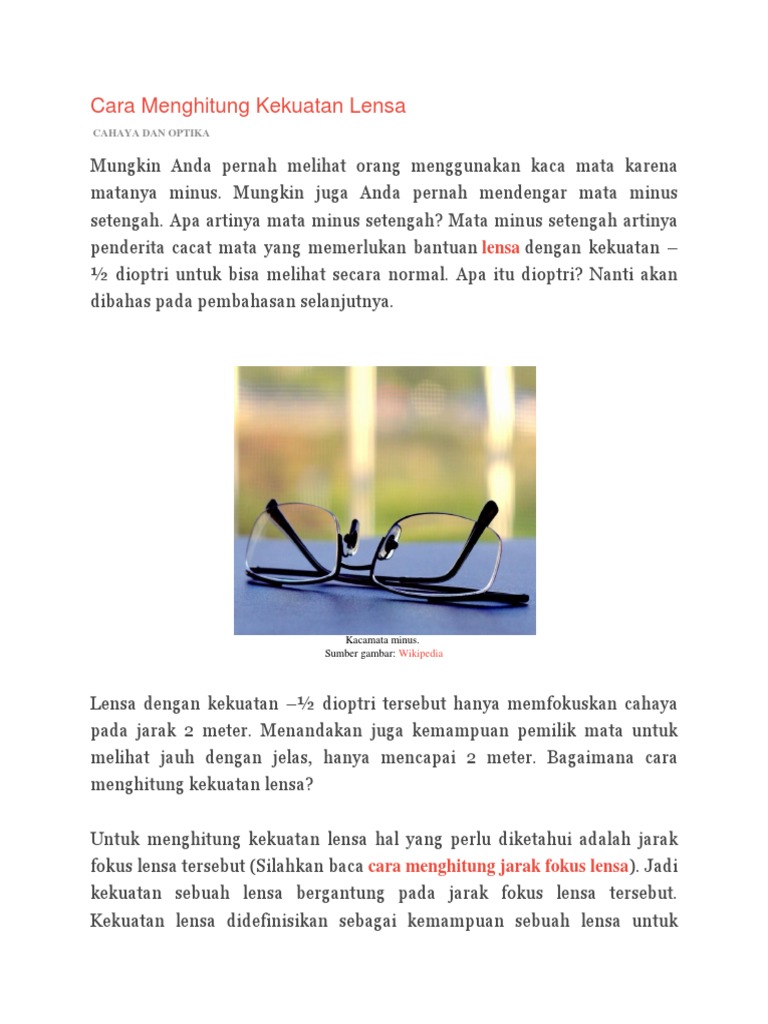 Cara Menghitung Kekuatan Lensa