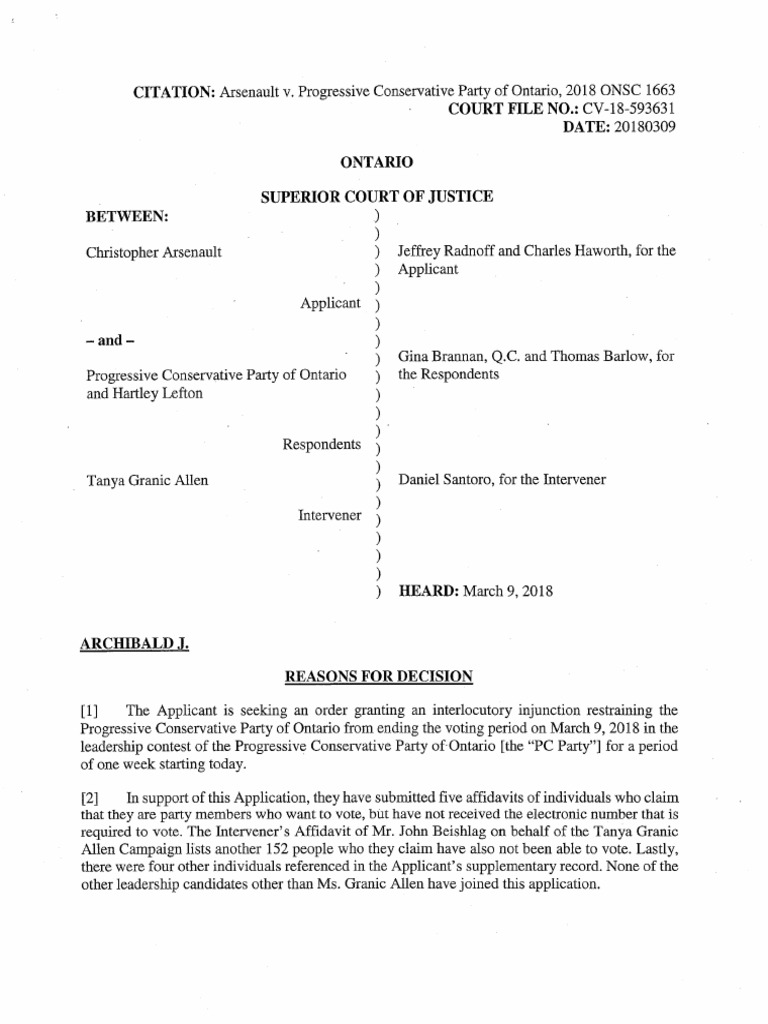 Ontario Superior Court Decision