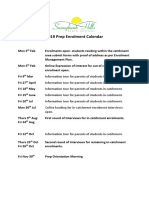 2019 Prep Enrolment Calendar