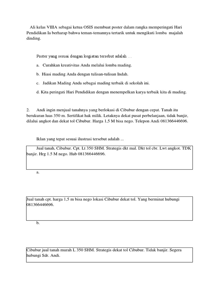 Soal Pilihan Ganda Tentang Teks Iklan Berbagi Teks Penting