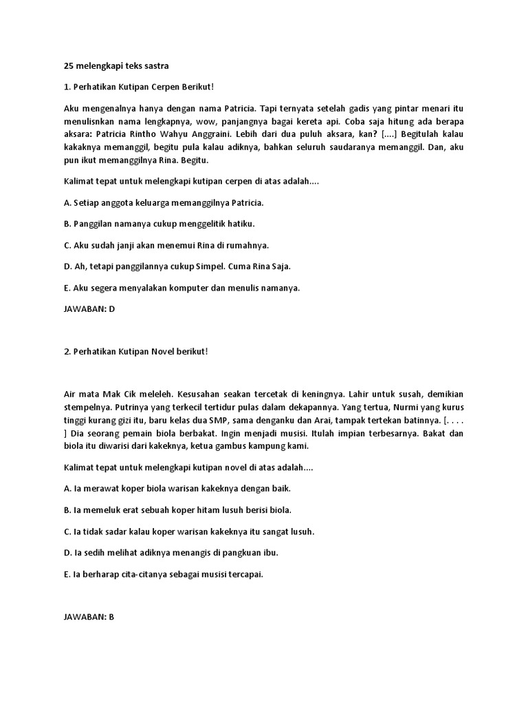 25 Melengkapi Teks Sastra