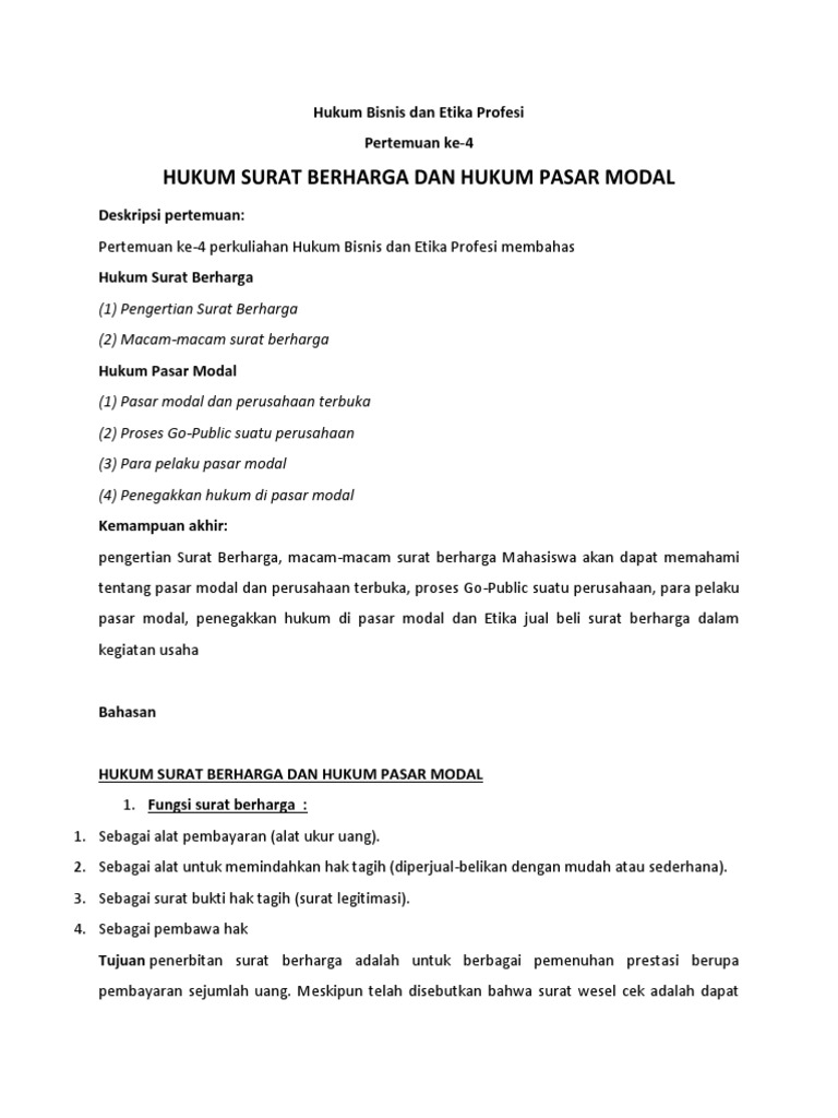 Hukum Surat Berharga Dan Hukum Pasar Modal