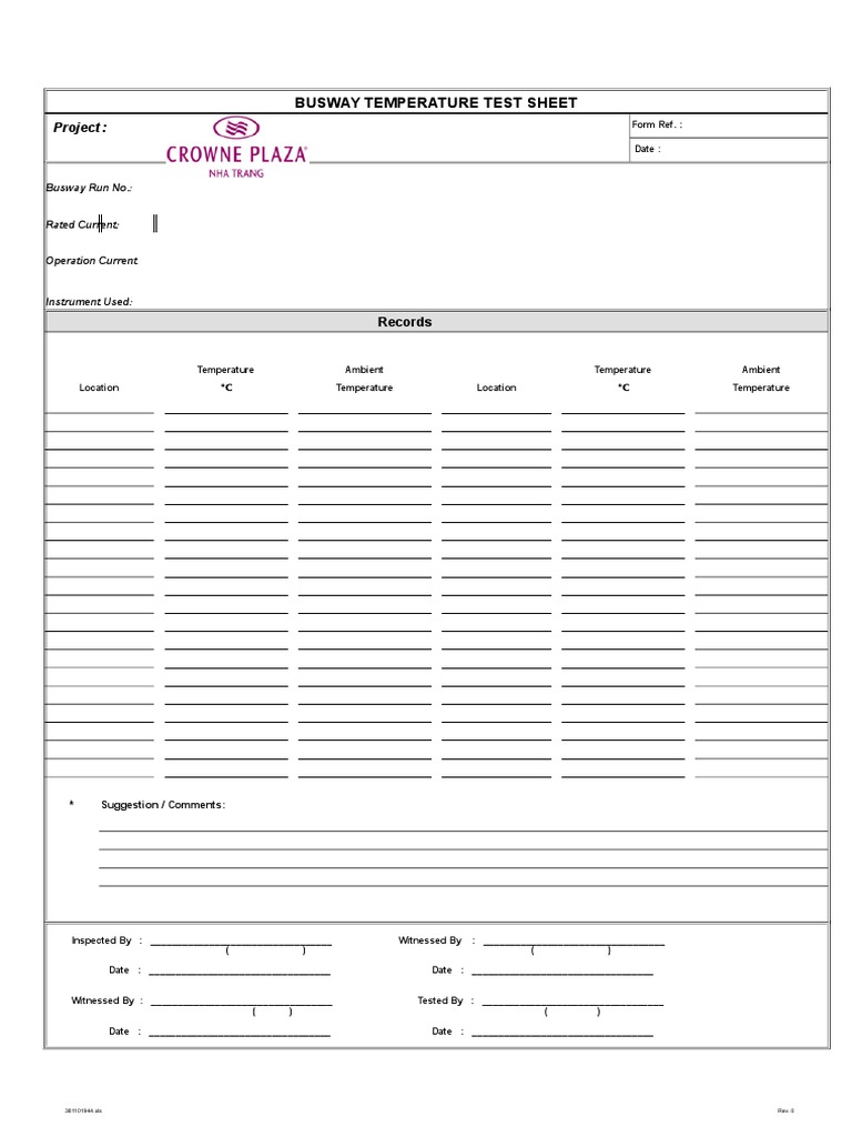 Busway Temperature Test Sheet | PDF