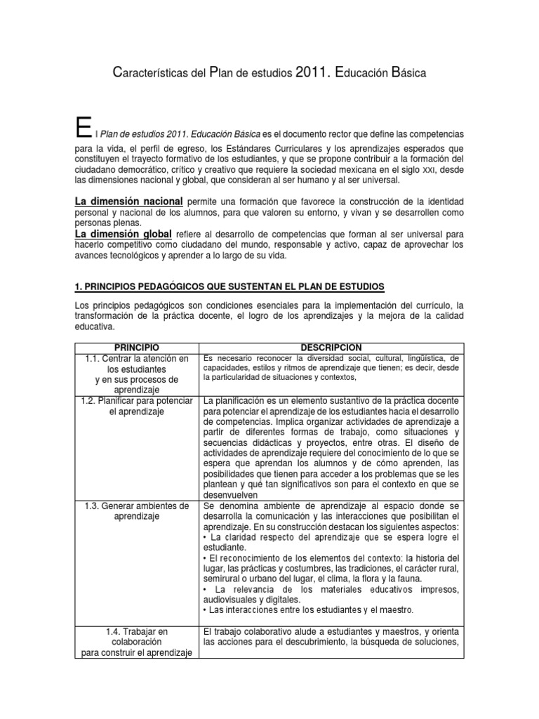 Características Del Plan de Estudios 2011 Bis | PDF | Jardín de ...