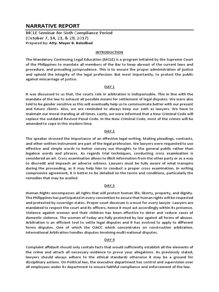 Narrative Report MCLE PDF Lawyer Arbitration