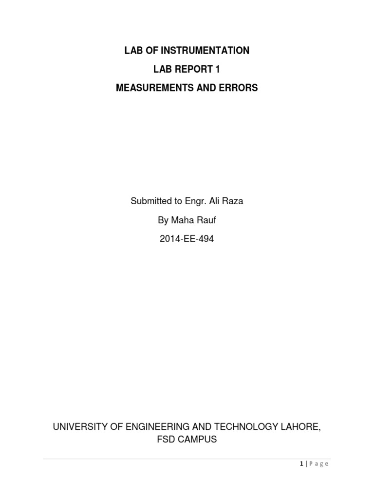 Lab of Instrumentation Lab Report 1 Measurements and Errors: Submitted ...