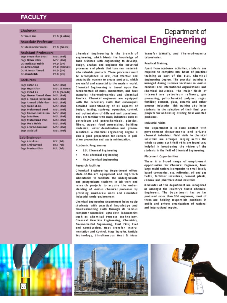 UET Peshawar Chemical Engineering Program | PDF | Chemical Engineering ...