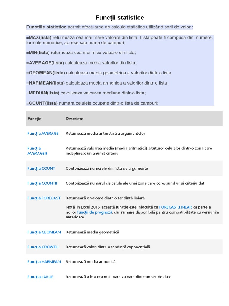 Functii Statistice Si Matematice | PDF