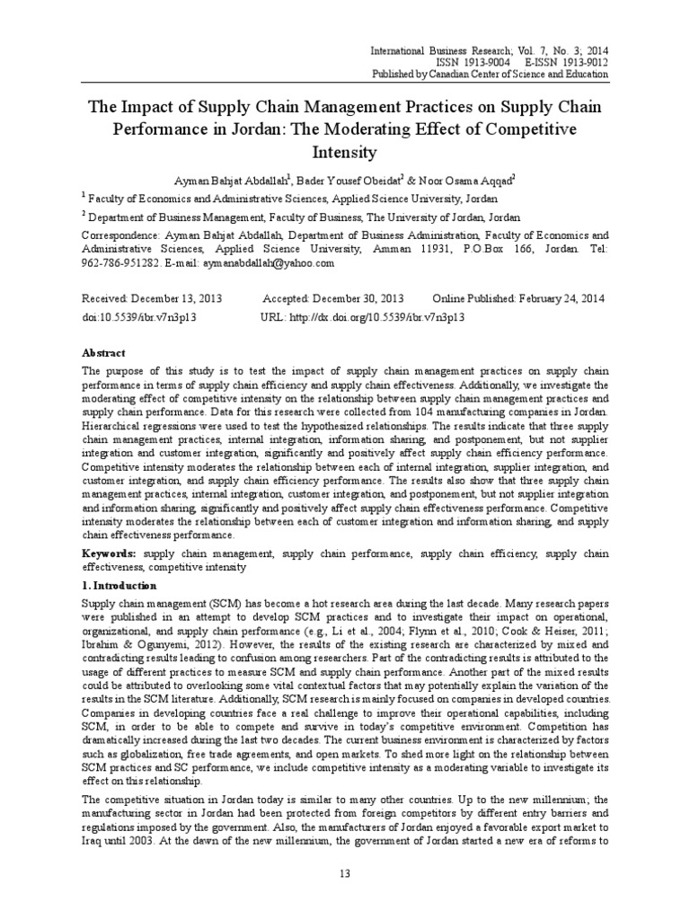 The Impact of Supply Chain Management Practices On Supply Chain ...