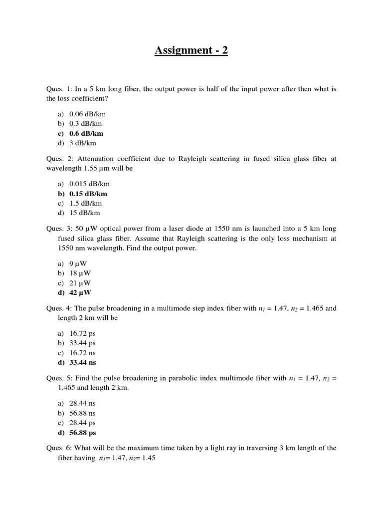 Fiber Optics Assignment Questions | PDF