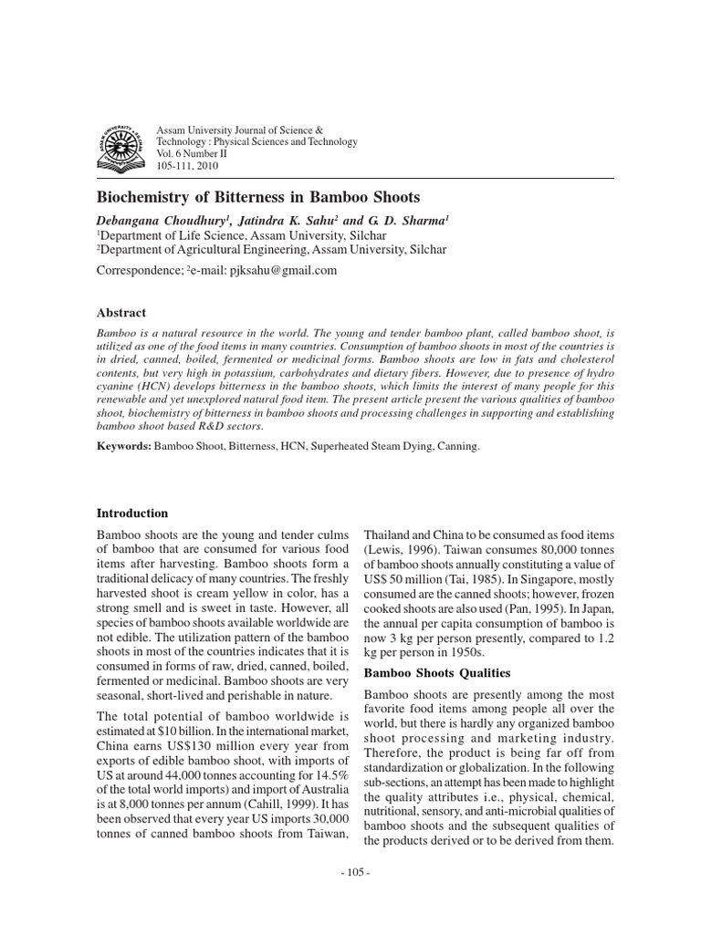 Bamboo Shoots' Biochemistry of Bitterness PDF Bamboo Cyanide