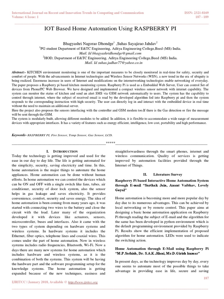 IOT Based Home Automation Using RASPBERRY PI | PDF | Home Automation ...