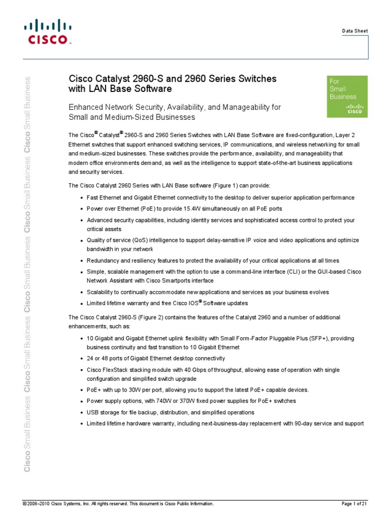 Cisco Catalyst 2960-S and 2960 Series Switches With LAN Base Software ...
