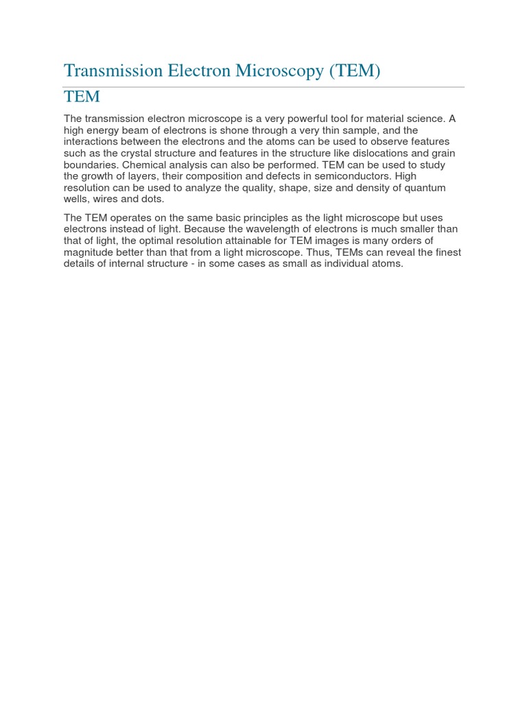 Tranmission Electron Micros | PDF | Transmission Electron Microscopy ...