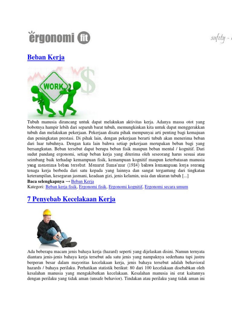 Beban Kerja Beban Kerja Beban kerja fisik Ergonomi fisik