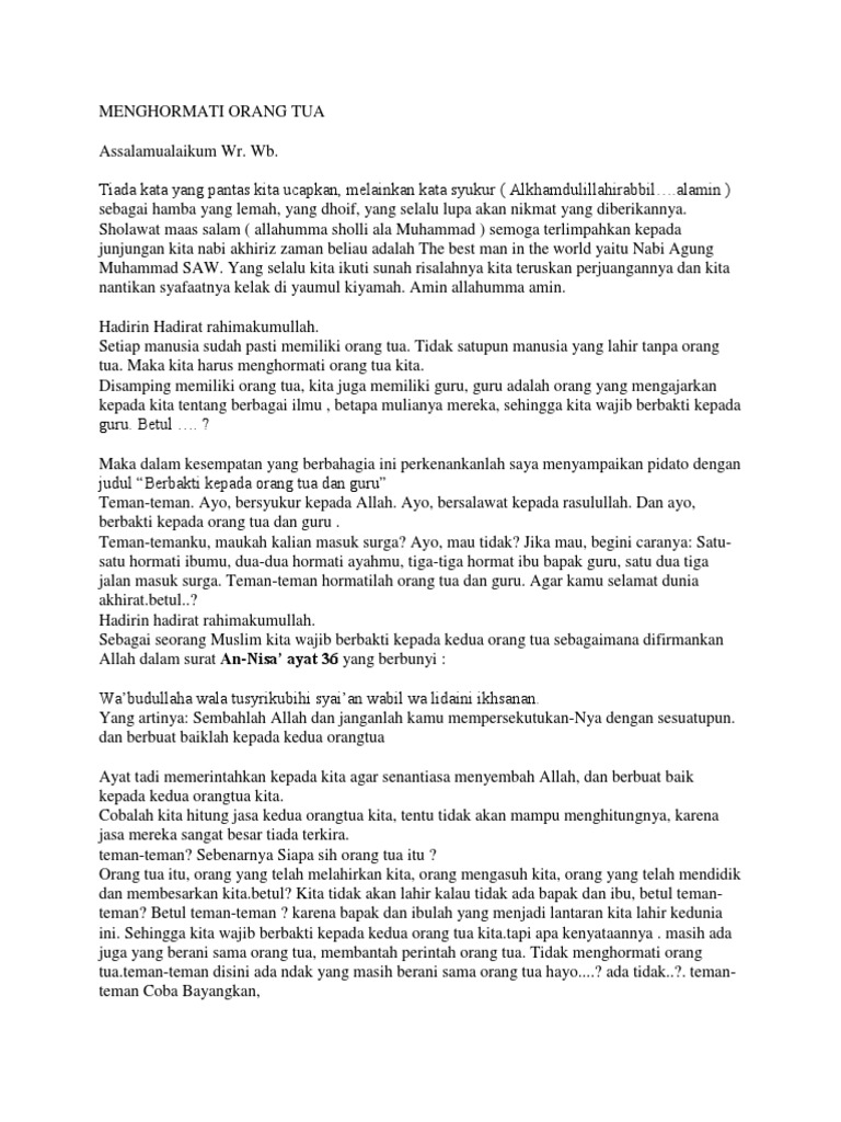 Pidato Menghormati Orang Tua