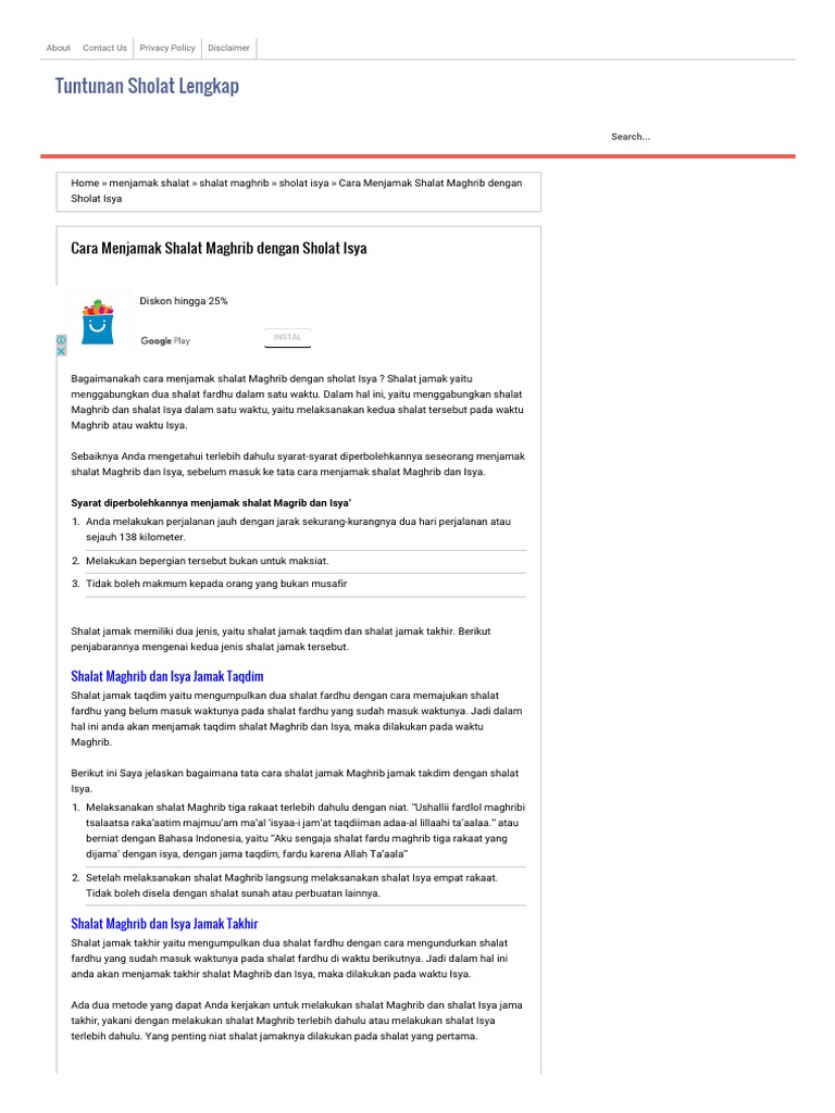 Cara Menjamak Shalat Maghrib Dengan Sholat Isya Tuntunan Sholat Lengkap Pdf