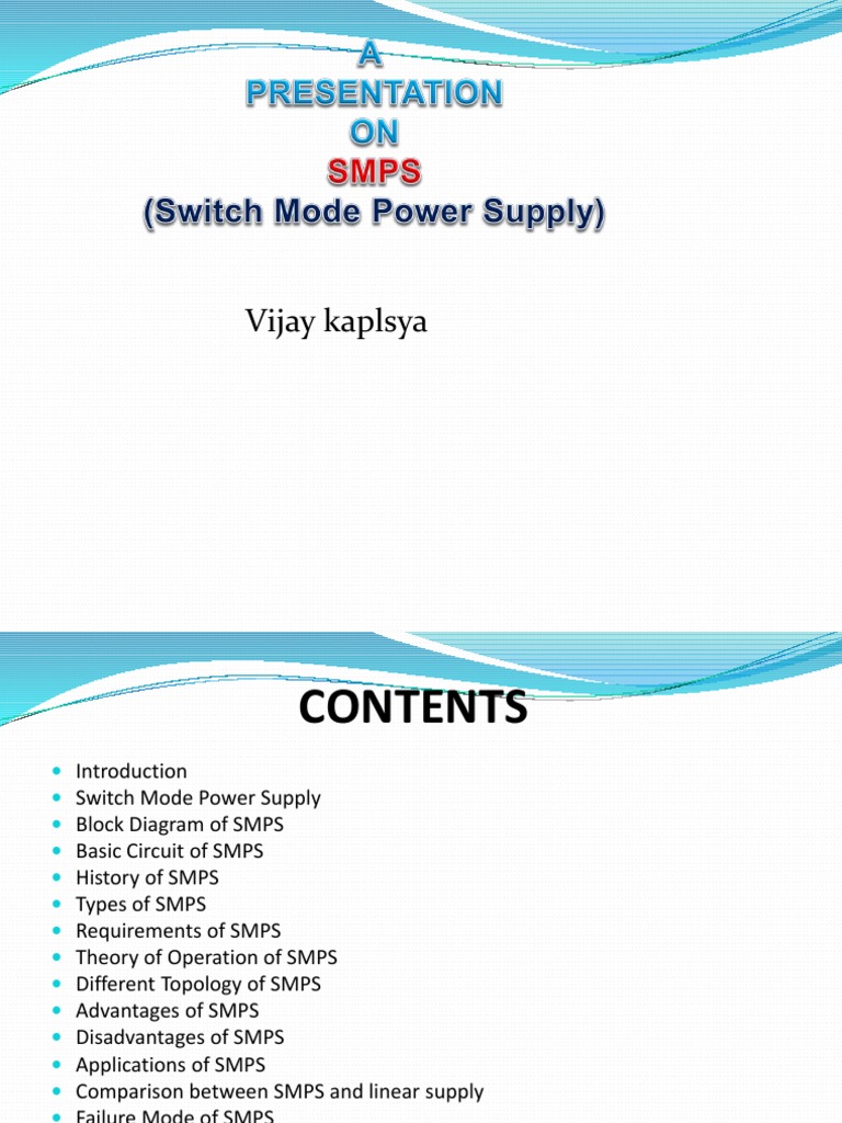 SMPS PPT Summer Traning by Vijay | Download Free PDF | Power Supply ...