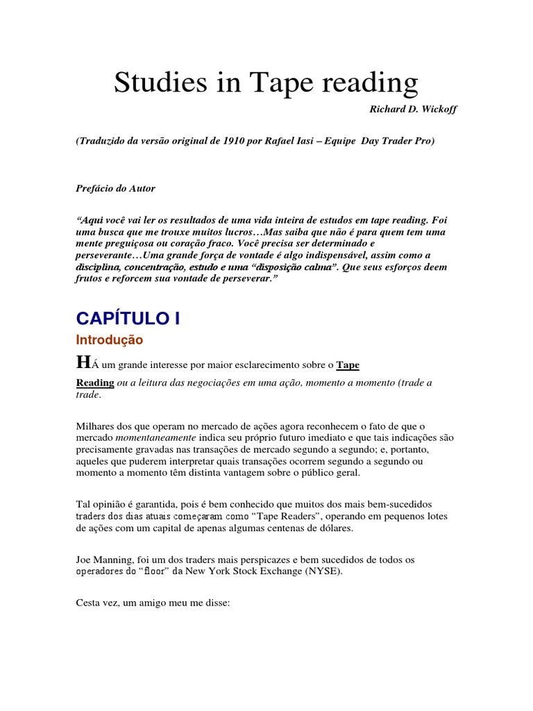 Estudos em Tape Reading de Wickoff | PDF | Mercado (economia) | Tempo