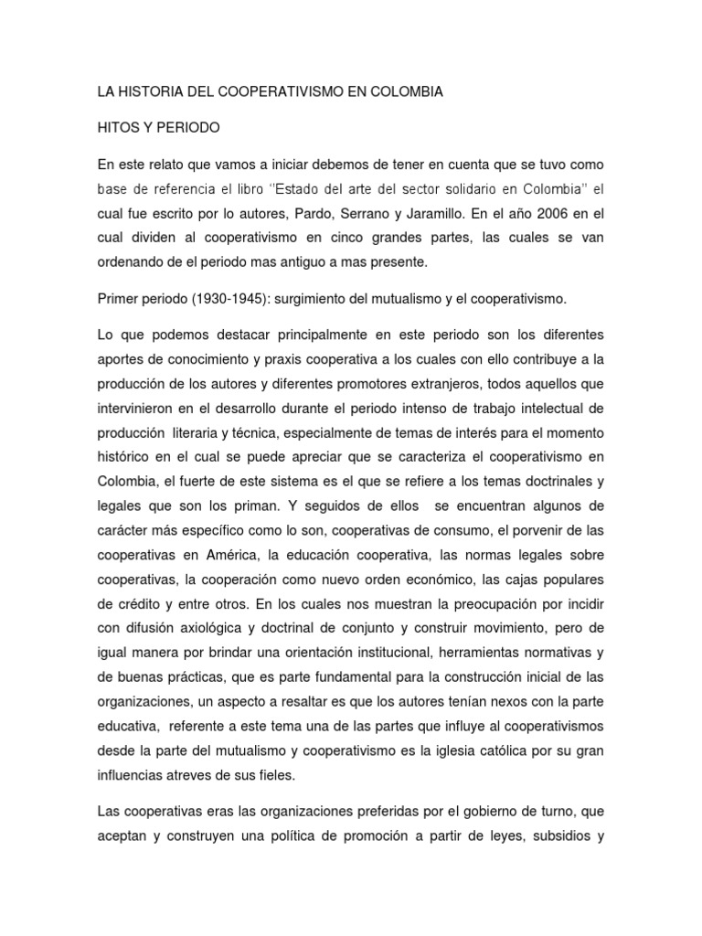 Historia del Cooperativismo en Colombia | PDF | Cooperativa | Colombia