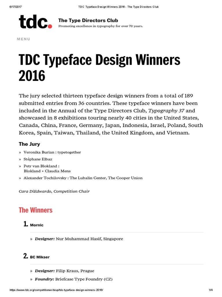 TDC 2016 Typeface Design Winners | PDF | Typography | Digital Typography