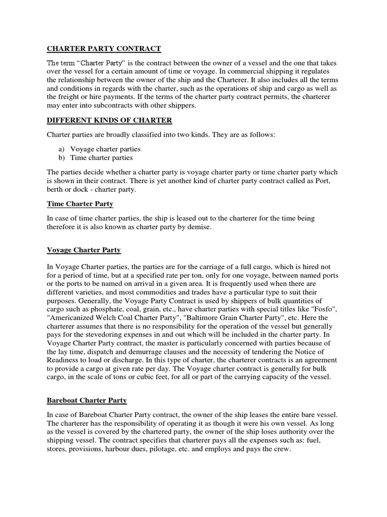 Charter Party Agreement Overview | PDF | Cargo | Ships