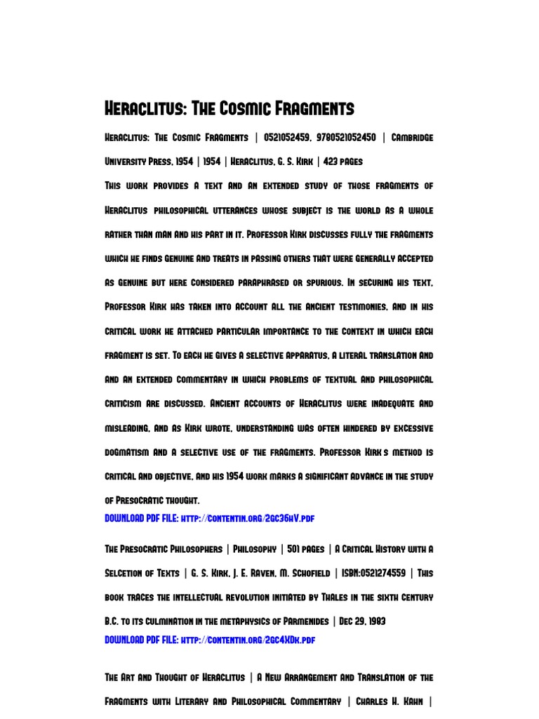 Heraclitus: The Cosmic Fragments | PDF | Metaphysics | Epistemology