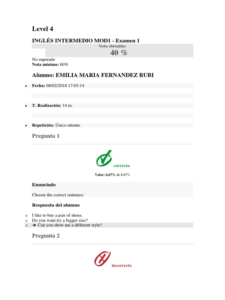 Level 4 Intermediate English Exam Results | PDF | Self-Improvement