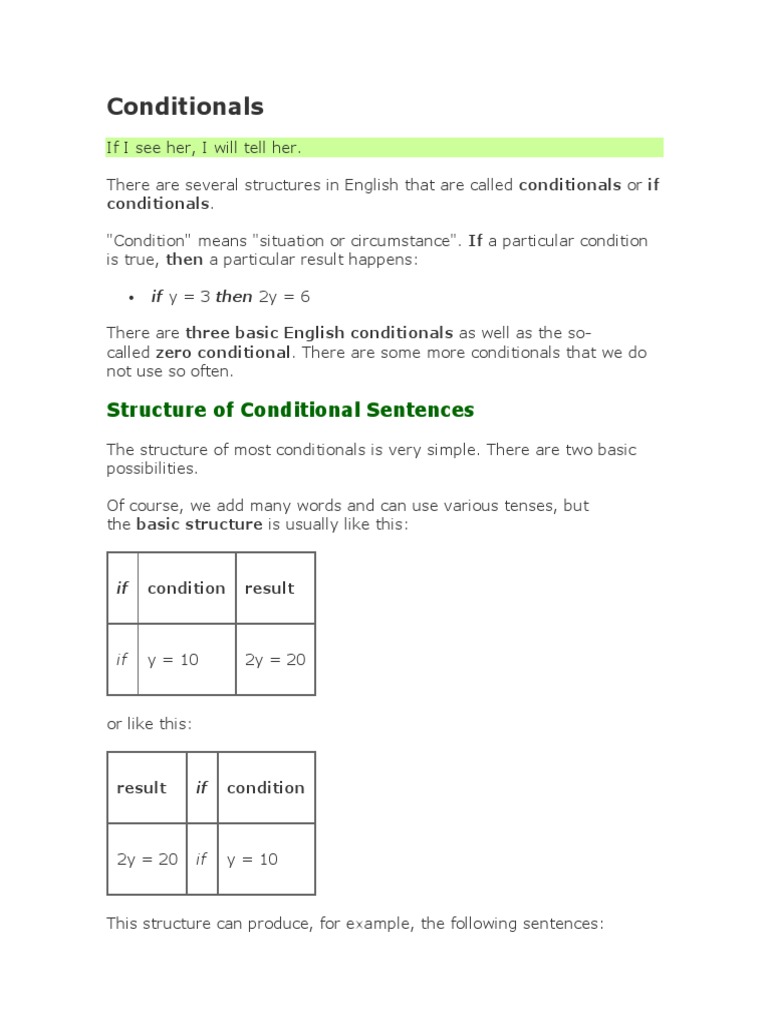 Conditionals: Structure of Conditional Sentences | PDF | Languages ...