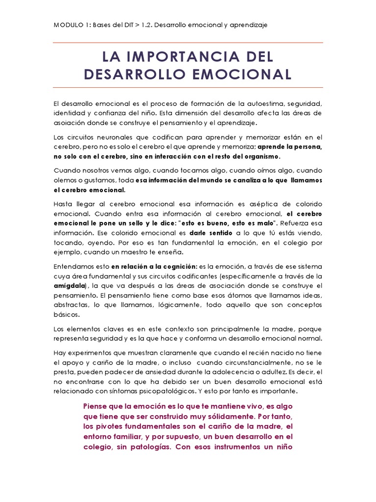La Importancia Del Desarrollo Emocional | PDF | Las emociones | Cerebro