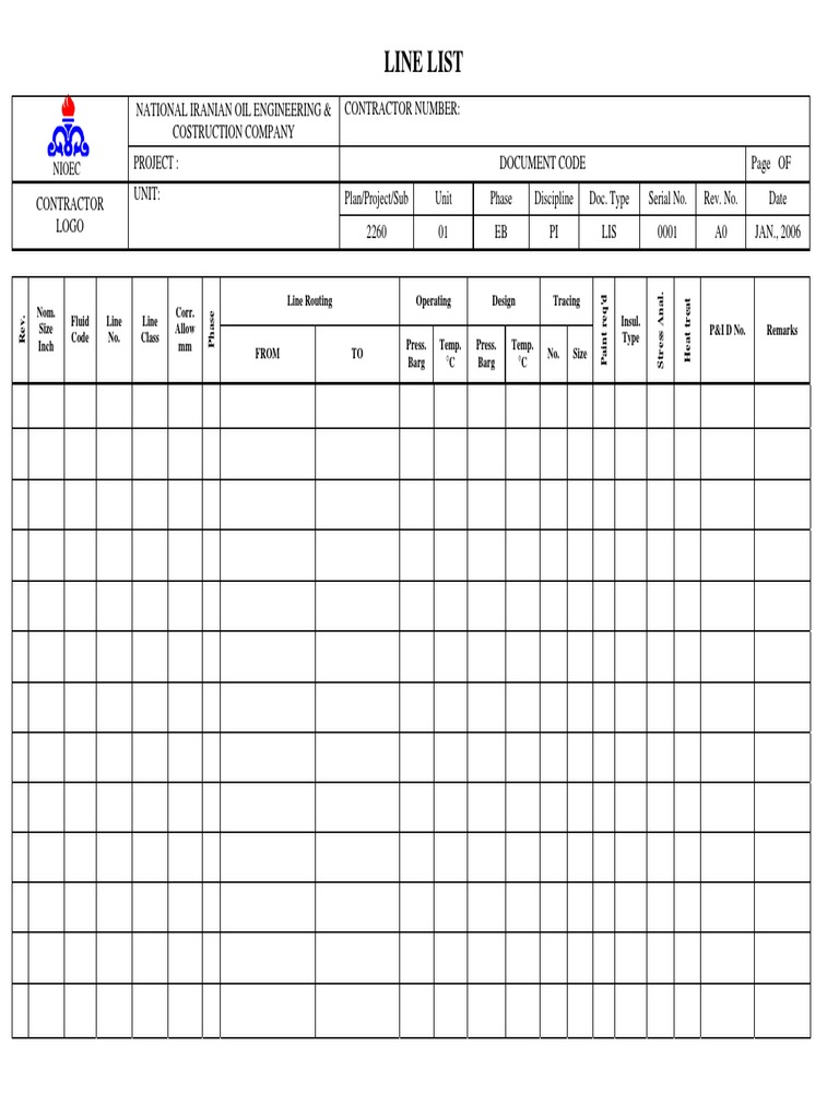 NIOEC Line List Document Overview | PDF | Mechanical Engineering | Nature