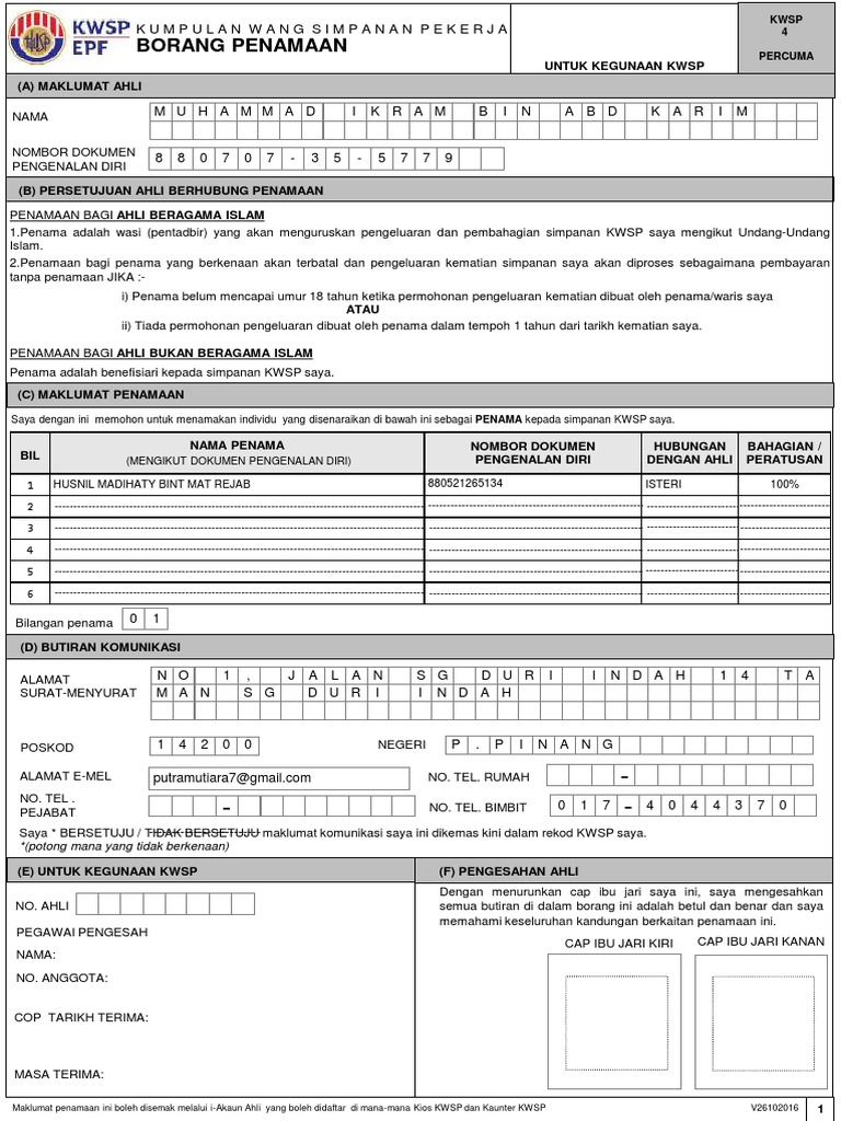 Borang Penama Kwsp Pdf