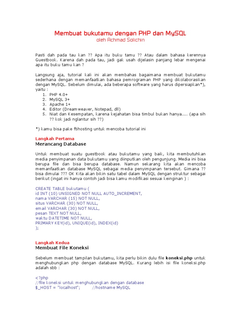 Bukutamu PHP Mysql PDF | PDF