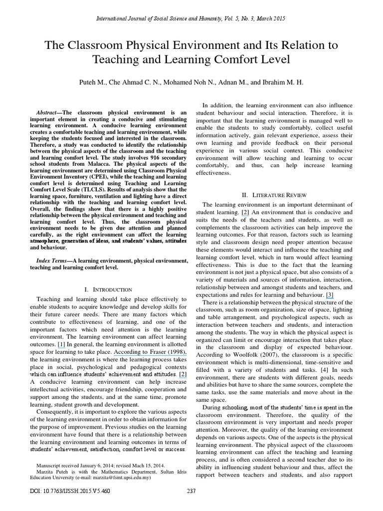 The Classroom Physical Environment | PDF | Classroom | Correlation And ...