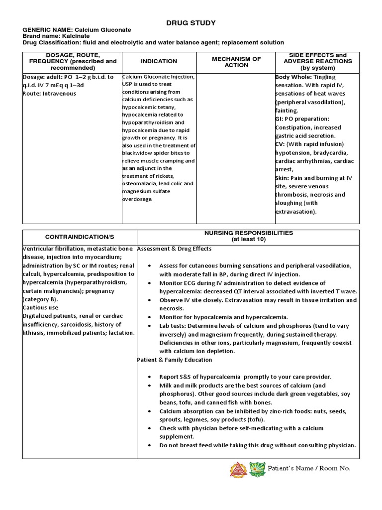 Calcium Gluconate PDF Rtt Medicine