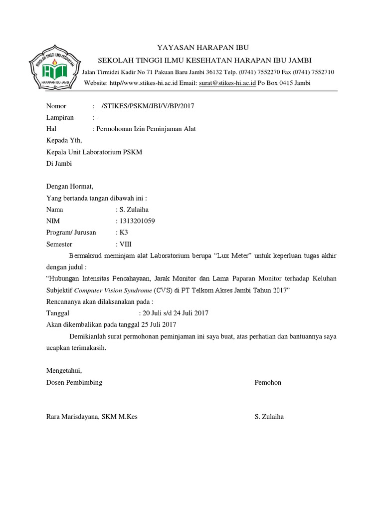 Contoh Surat Peminjaman Alat