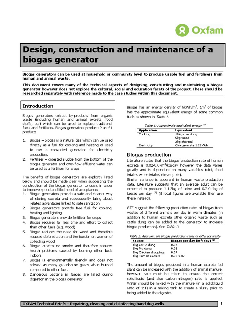 Design Construction and Maintenance of A Biogas Generator PDF | PDF ...