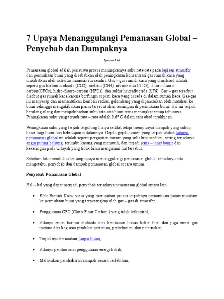7 Upaya Menanggulangi Pemanasan Global