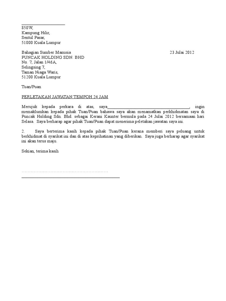 Contoh Surat Berhenti Kerja