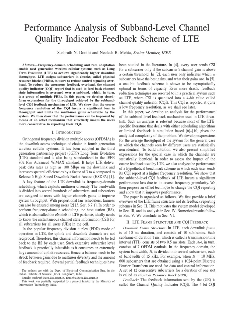 Performance Analysis of SubbandLevel Channel Quality Indicator