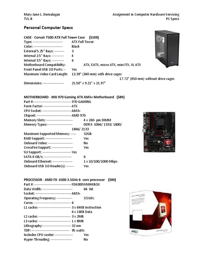 Detailed PC Build Specifications | PDF | Office Equipment | Personal ...