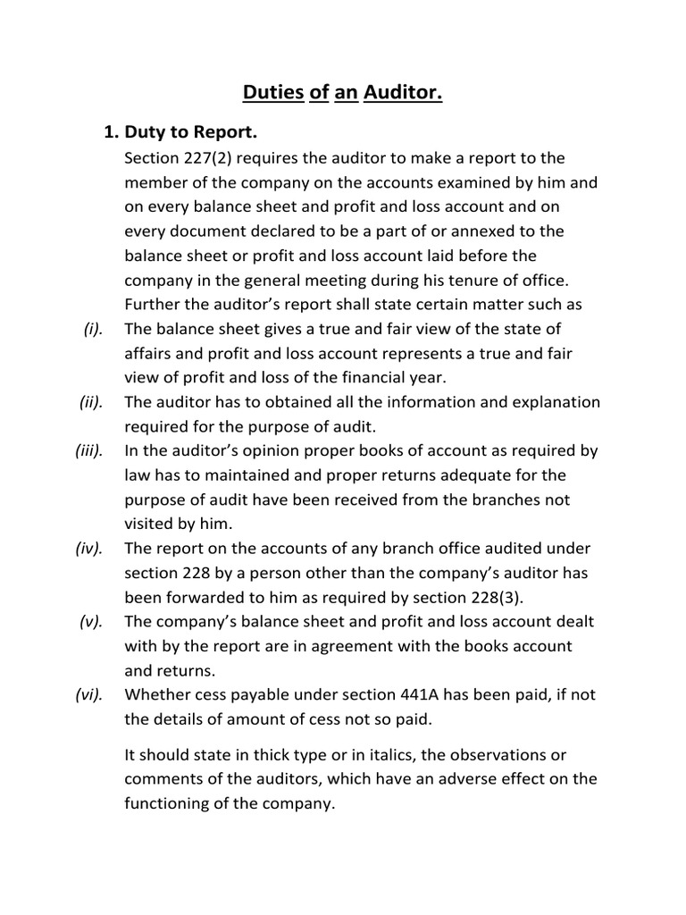 AUDITOR DAILY DUTIES intelligence overview