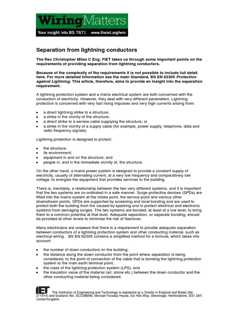 Separation From Lightning Conductors PDF | PDF | Electrical Conductor ...