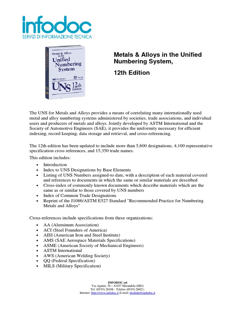 Metals & Alloys in The Unified Numbering System, 12th Edition PDF
